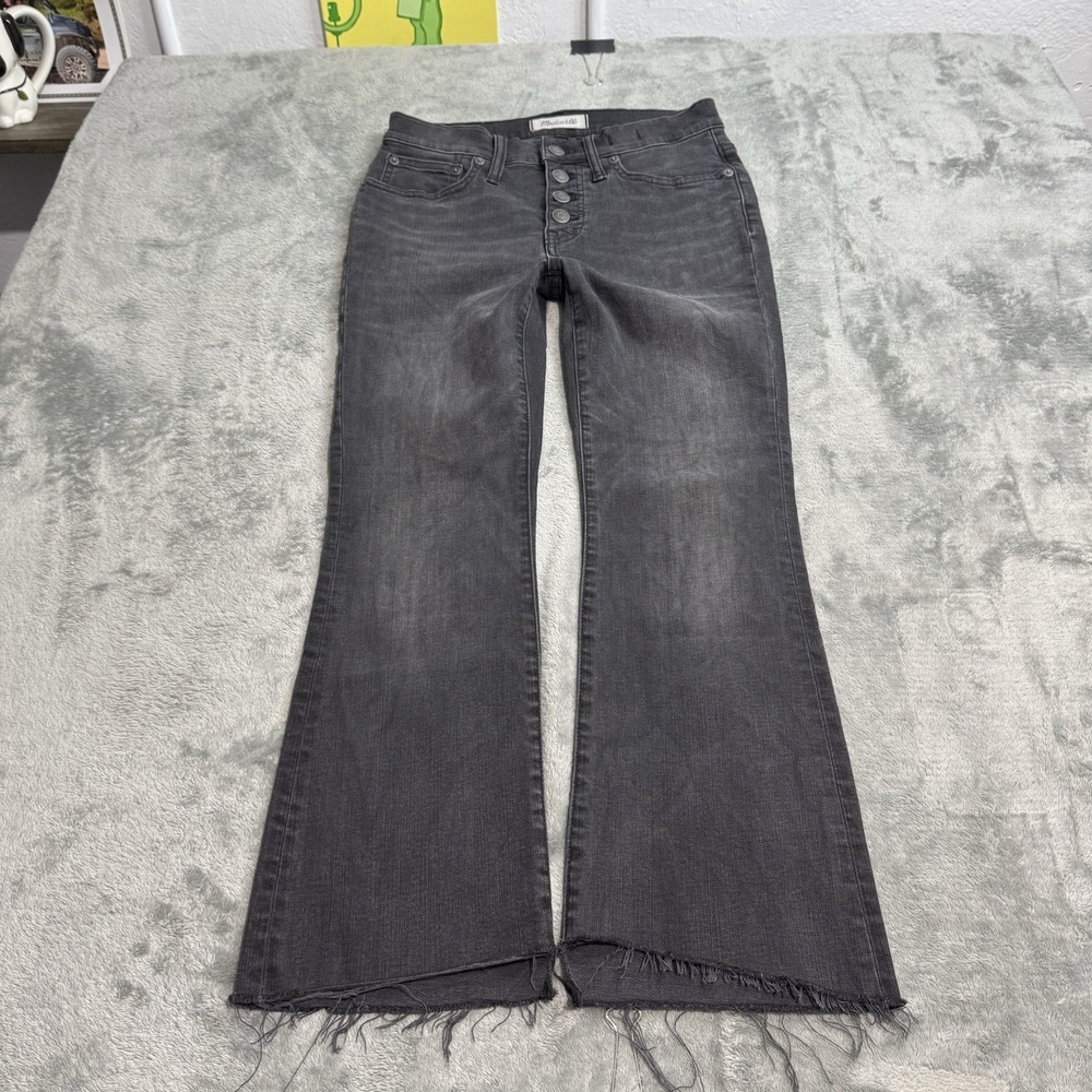 Madewell Cali Demi-Boot Jeans Faded Black Chewed-Hem High Rise Size 25S Crop